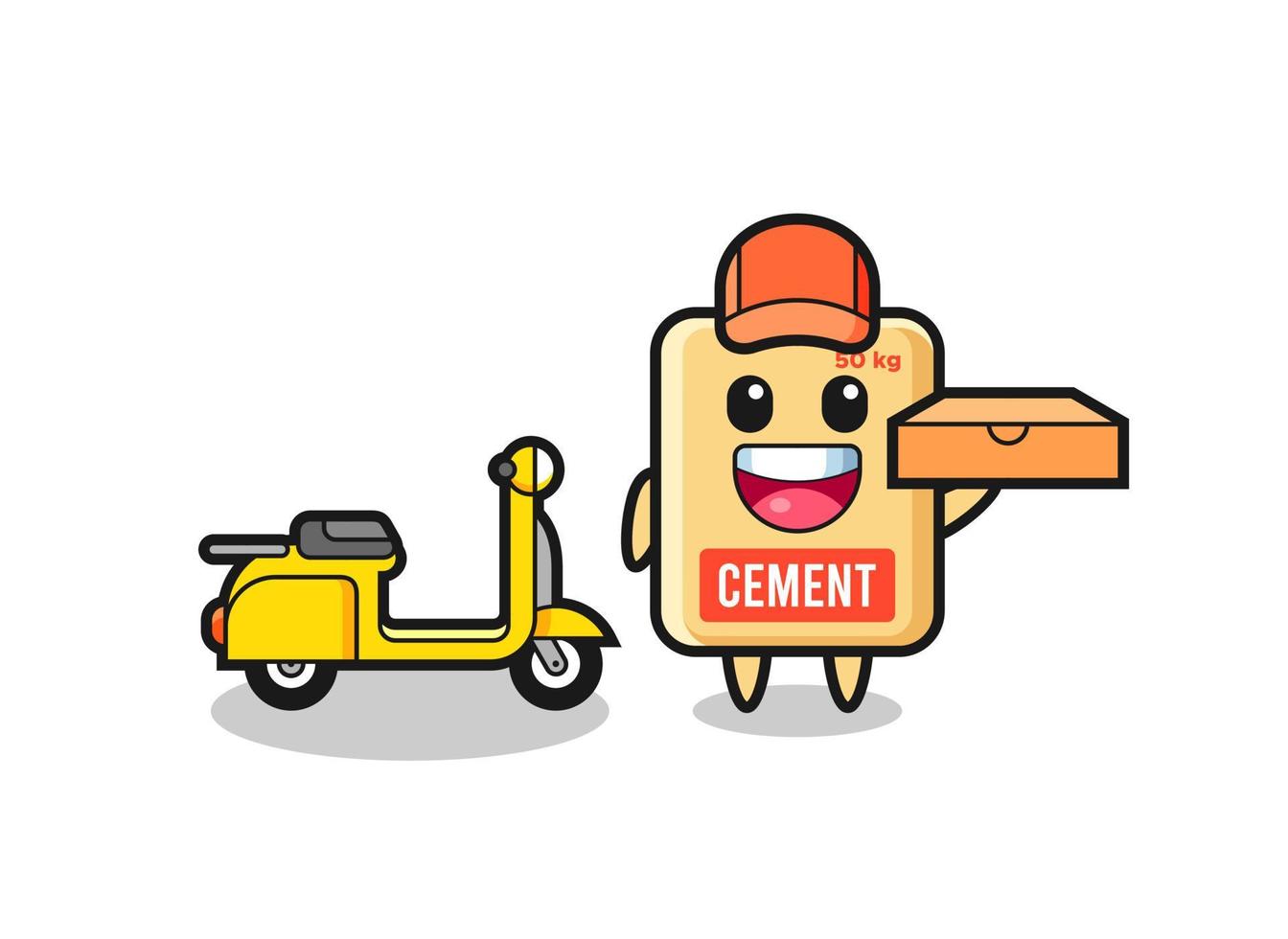 ilustración de personaje de saco de cemento como repartidor de pizza vector