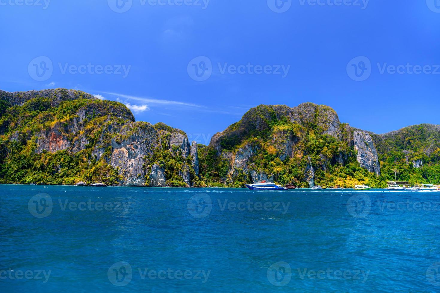 Rocks and sea, Phi Phi Don, Andaman sea, Krabi, Thailand photo