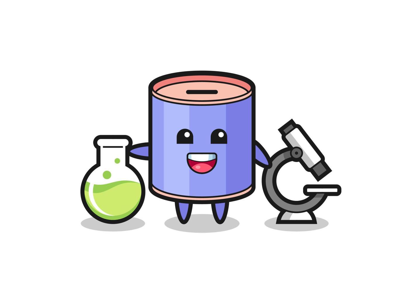 Mascot character of cylinder piggy bank as a scientist vector