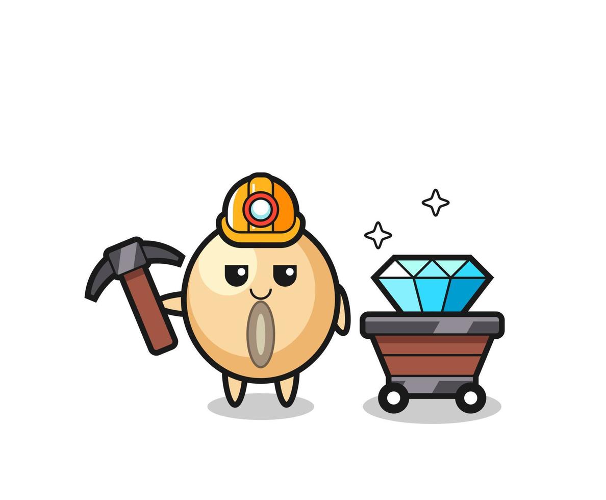 Character Illustration of soy bean as a miner vector