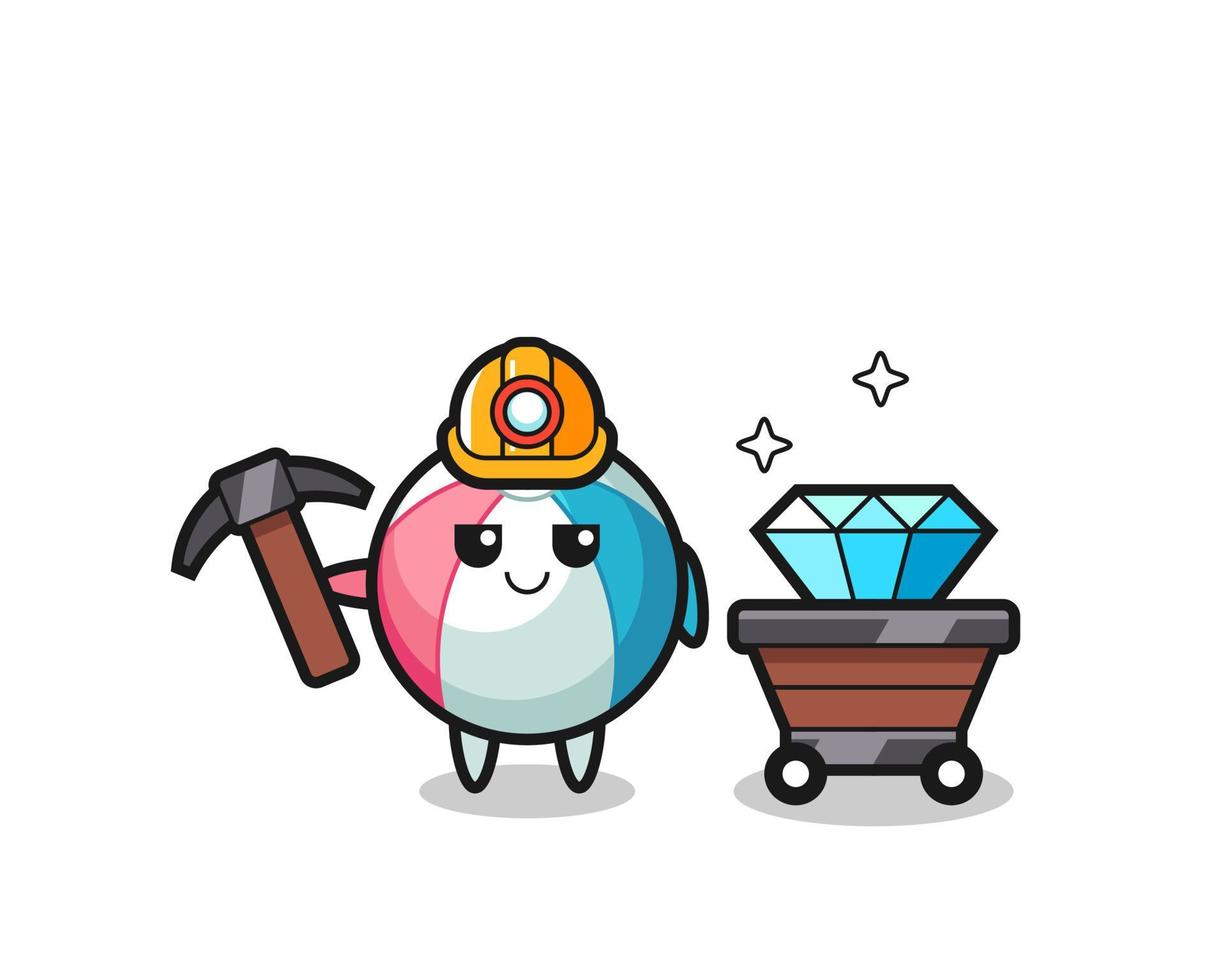 Character Illustration of beach ball as a miner vector