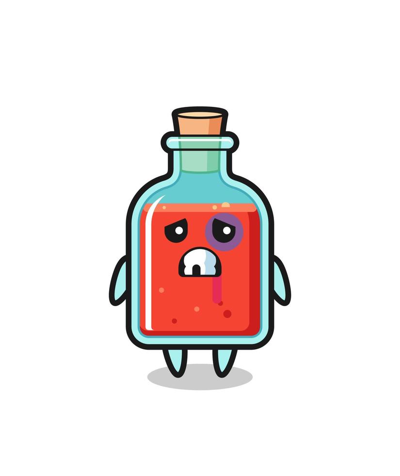 personaje de botella de veneno cuadrado herido con la cara magullada vector