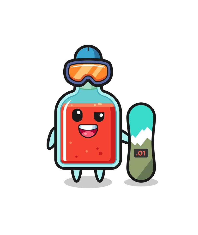 ilustración del personaje de la botella cuadrada de veneno con estilo de snowboard vector