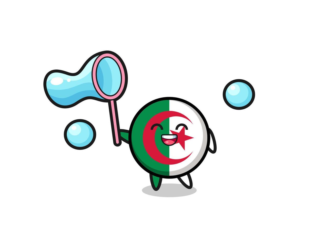 happy algeria flag cartoon playing soap bubble vector