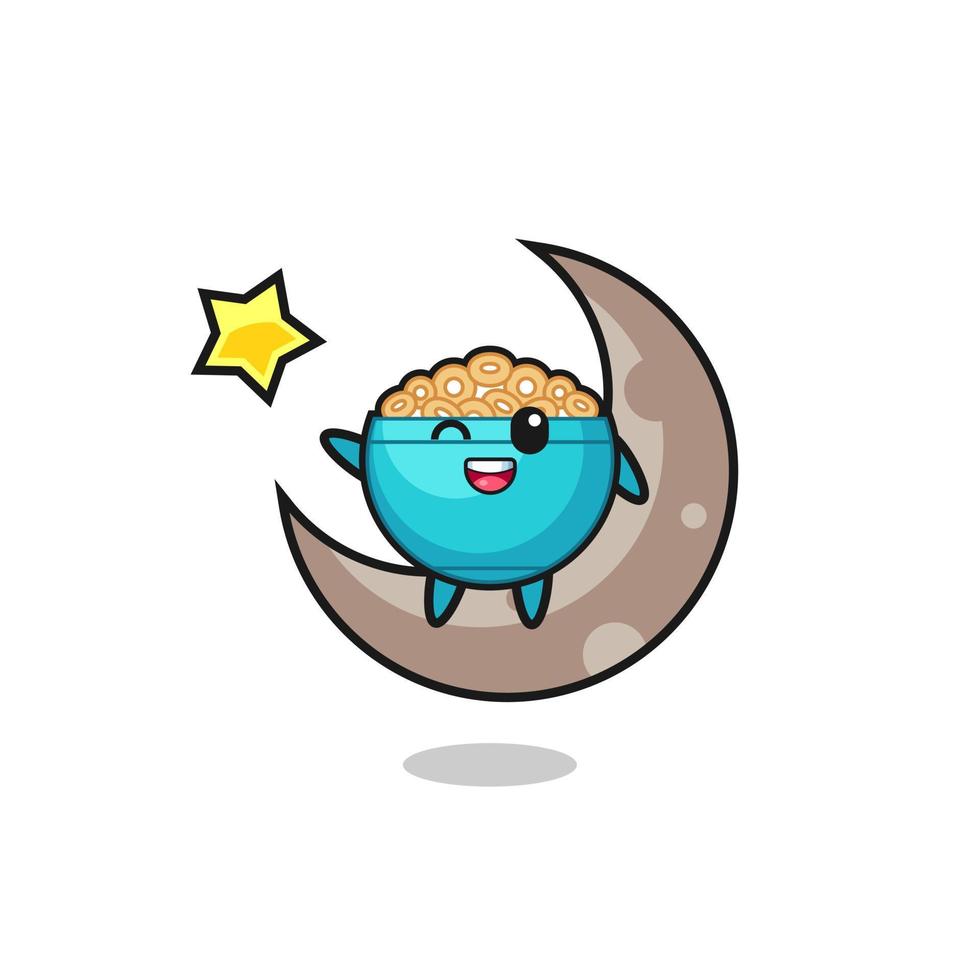 illustration of cereal bowl cartoon sitting on the half moon vector