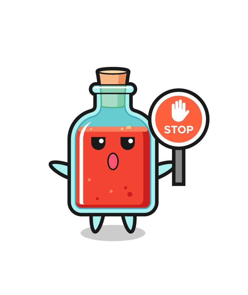 square poison bottle character illustration holding a stop sign vector