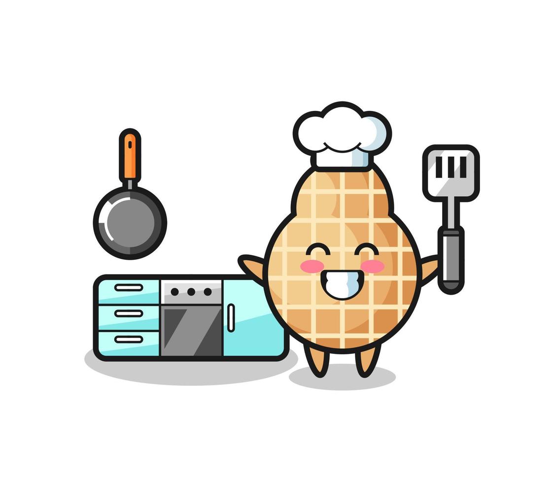 ilustración de personaje de maní mientras un chef está cocinando vector