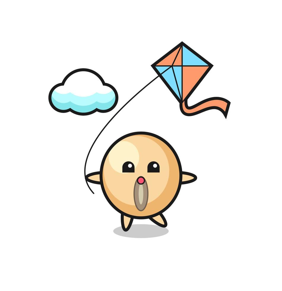 soy bean mascot illustration is playing kite vector