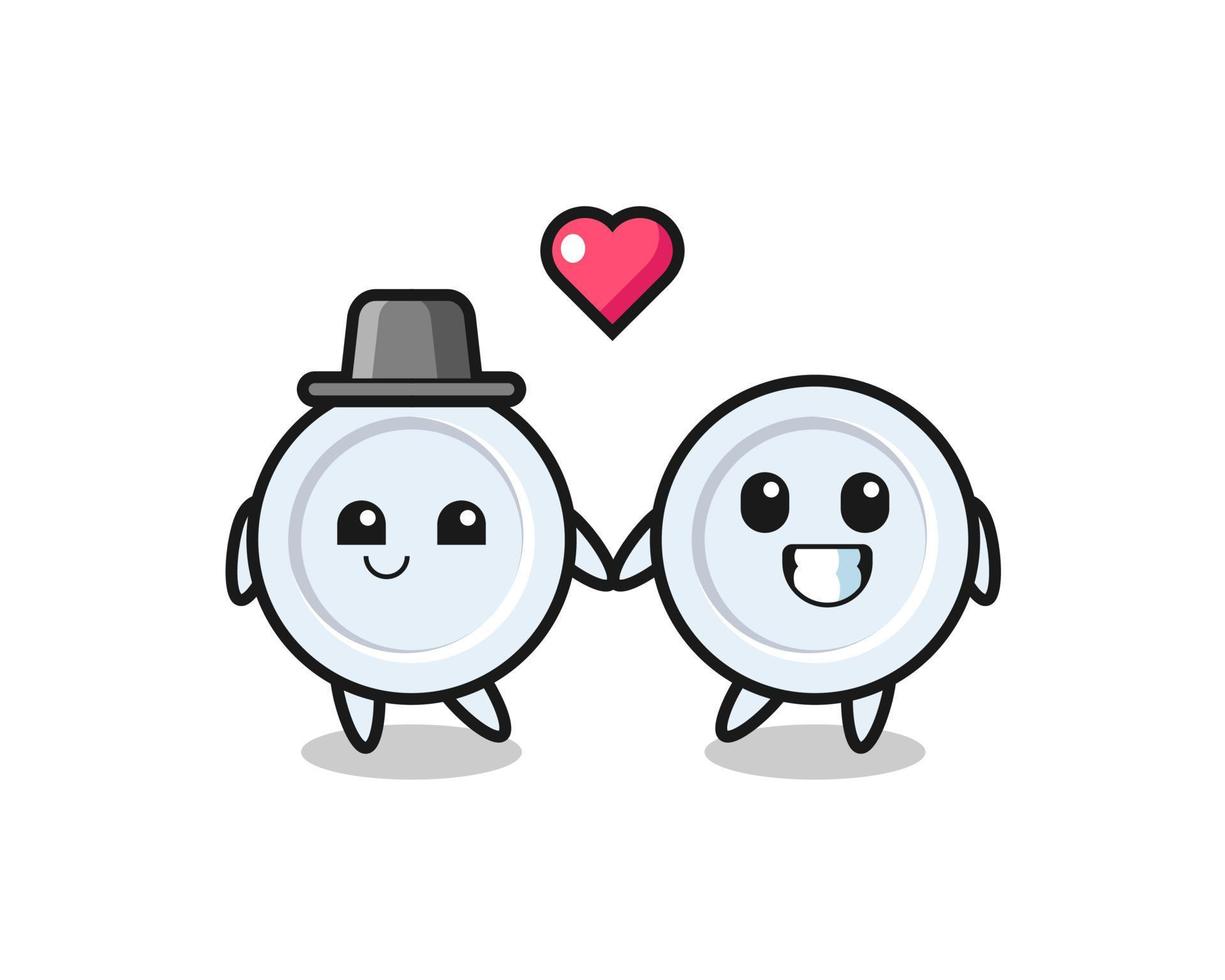 plate cartoon character couple with fall in love gesture vector