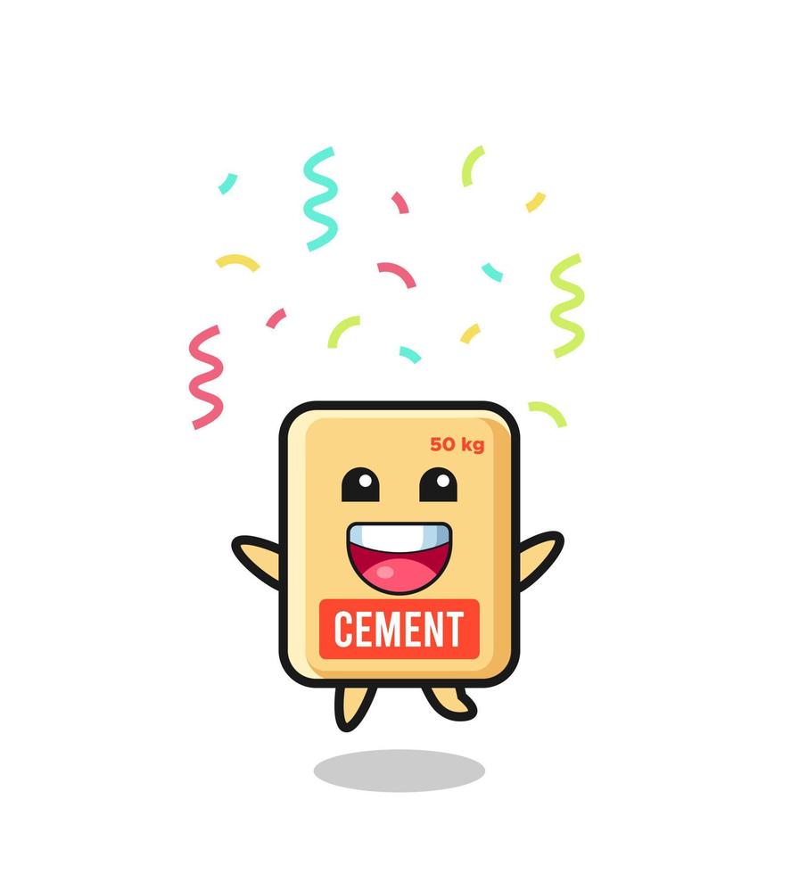 happy cement sack mascot jumping for congratulation with colour confetti vector