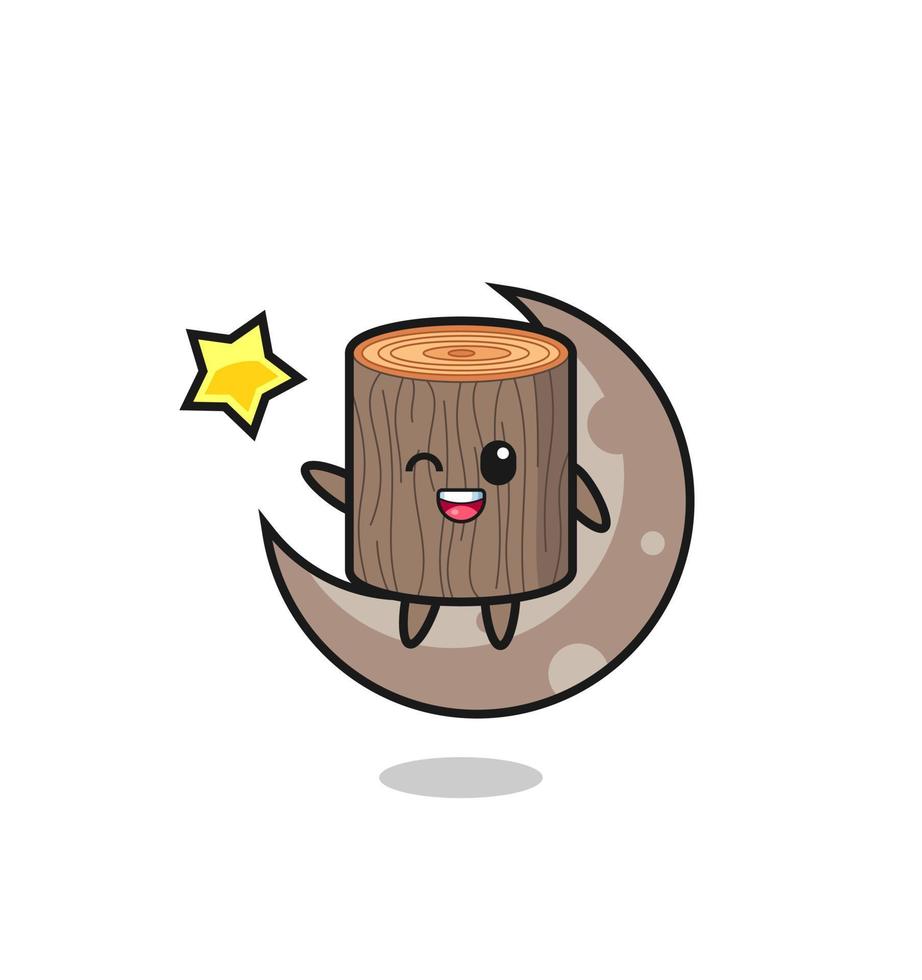 illustration of tree stump cartoon sitting on the half moon vector