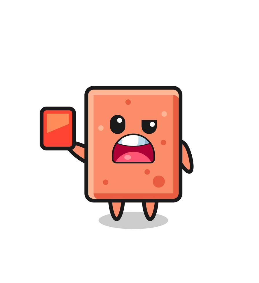 brick cute mascot as referee giving a red card vector