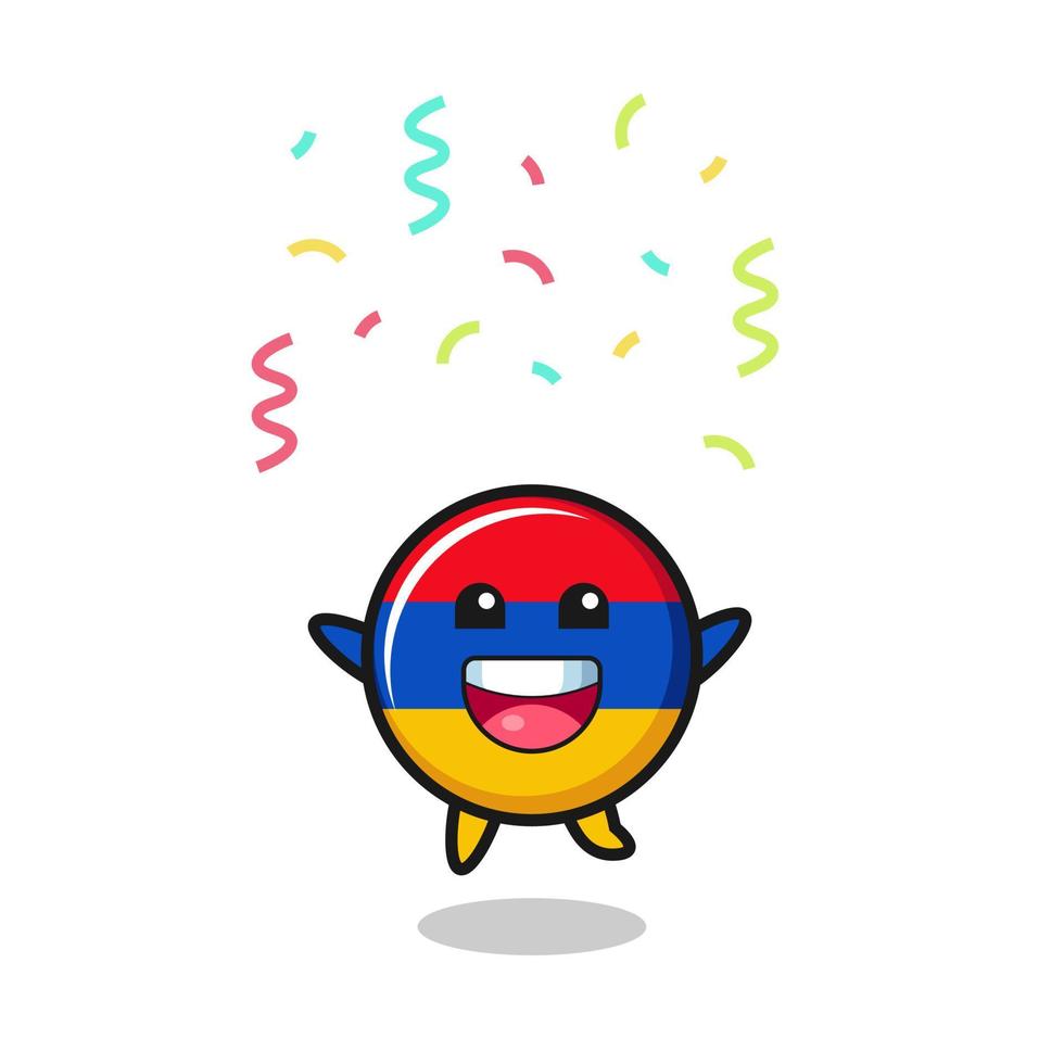 happy armenia flag mascot jumping for congratulation with colour confetti vector