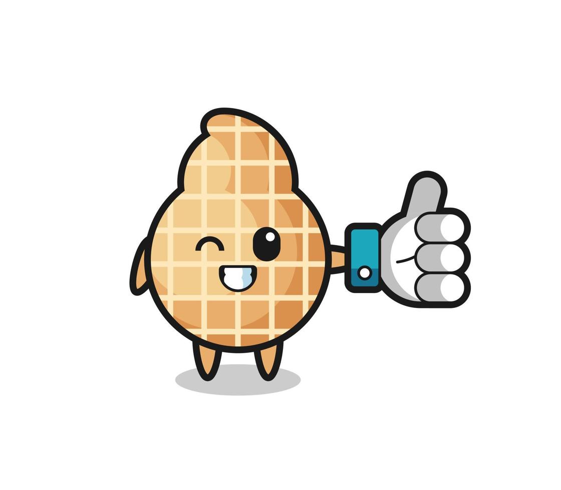 cute peanut with social media thumbs up symbol vector