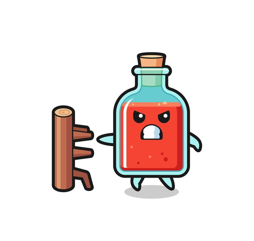 square poison bottle cartoon illustration as a karate fighter vector