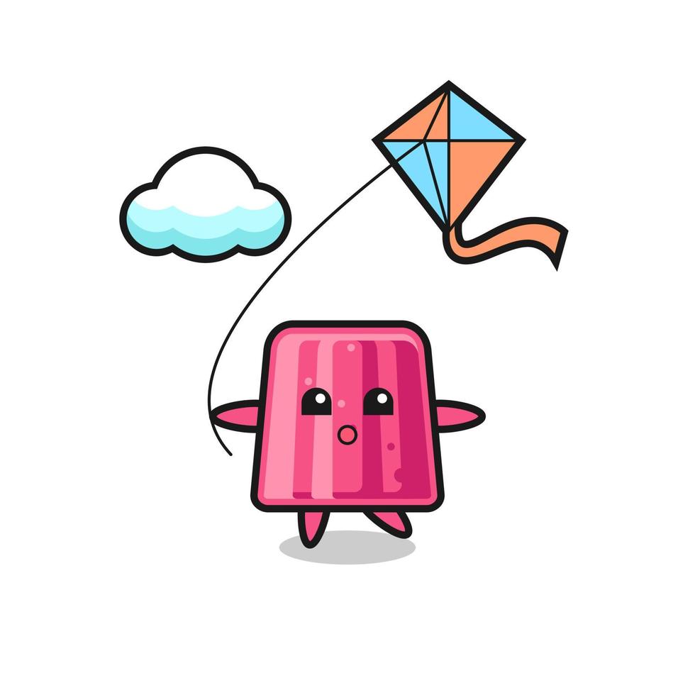 jelly mascot illustration is playing kite vector