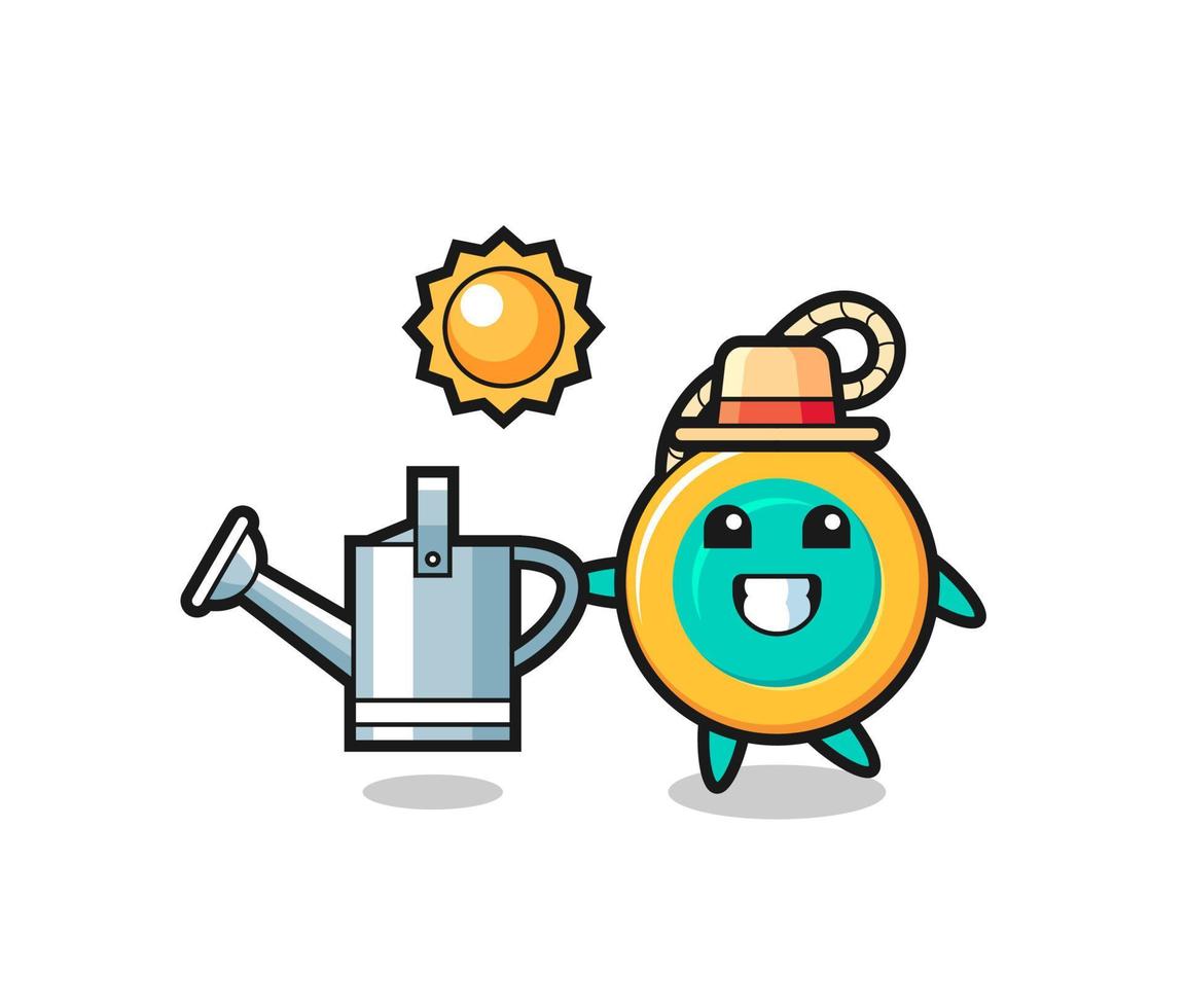 Cartoon character of yoyo holding watering can vector