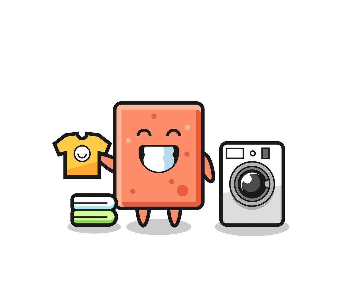 Mascot cartoon of brick with washing machine vector