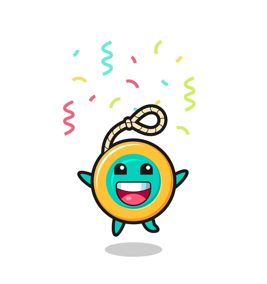happy yoyo mascot jumping for congratulation with colour confetti vector