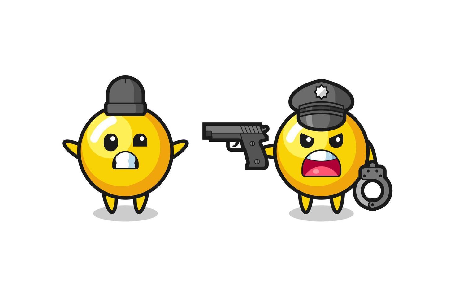 illustration of egg yolk robber with hands up pose caught by police vector