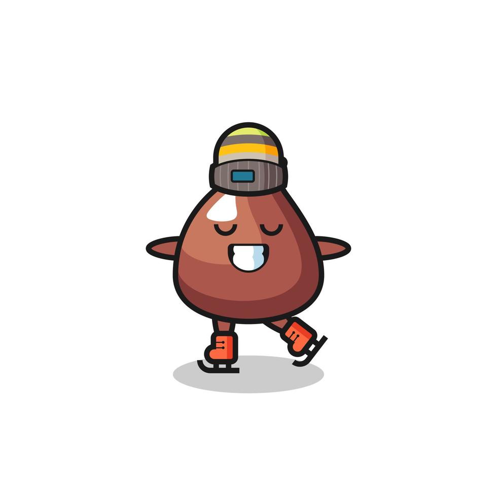 choco chip cartoon as an ice skating player doing perform vector