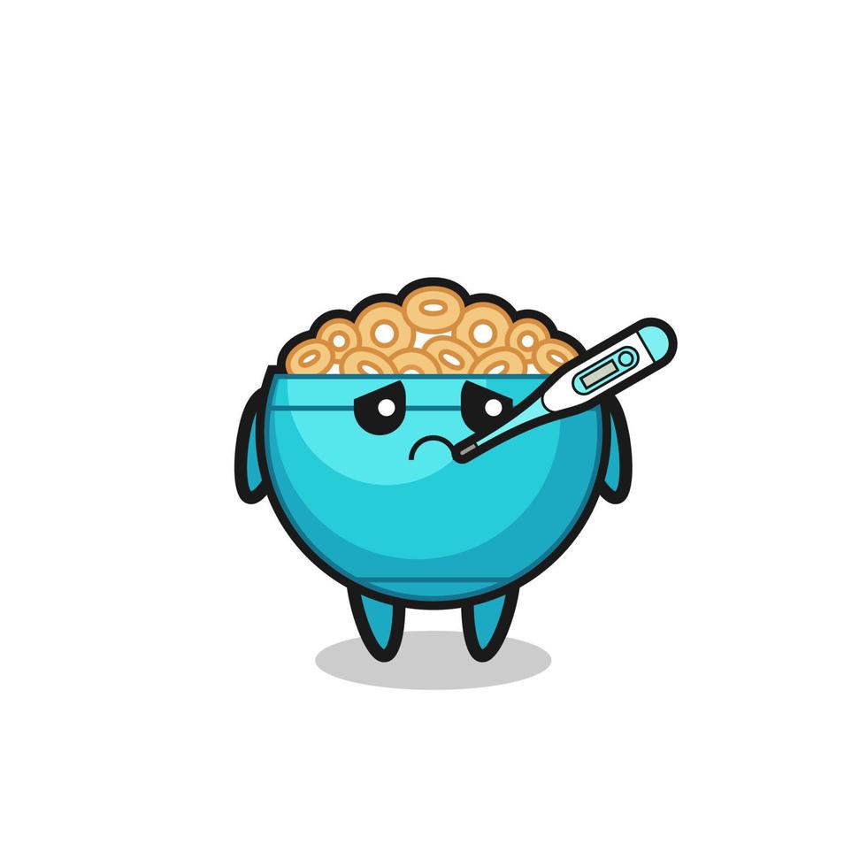 cereal bowl mascot character with fever condition vector