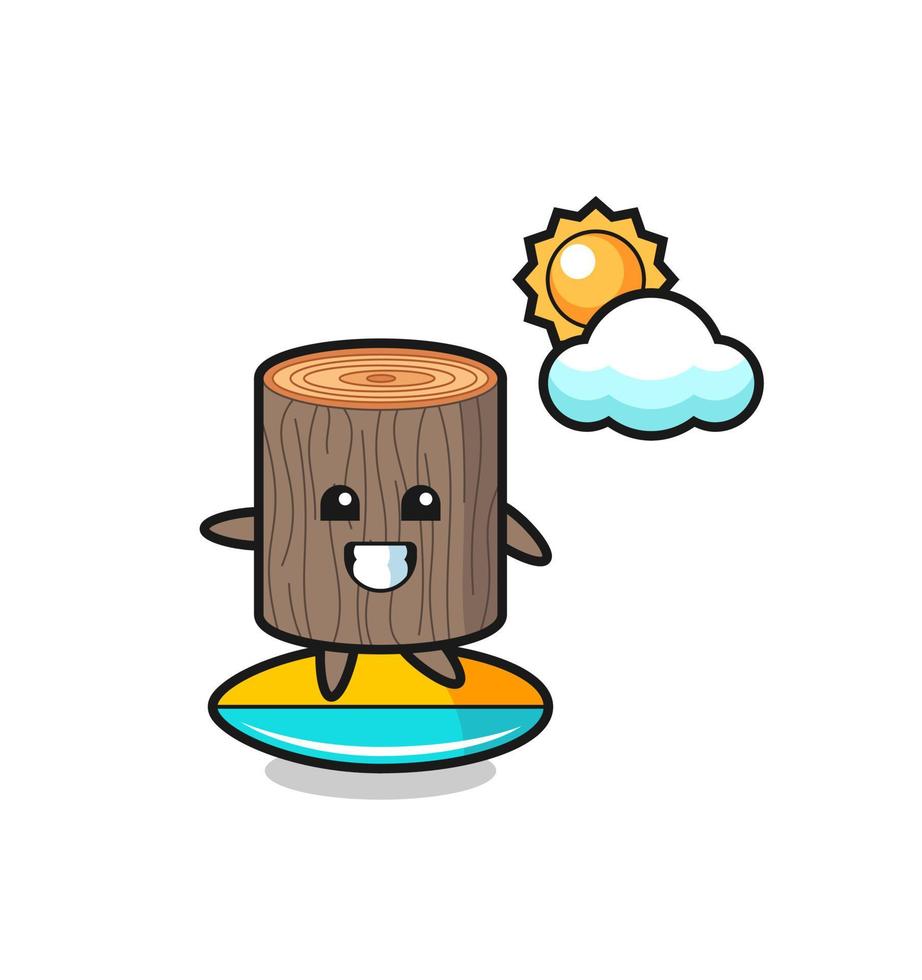 Illustration of tree stump cartoon do surfing on the beach vector
