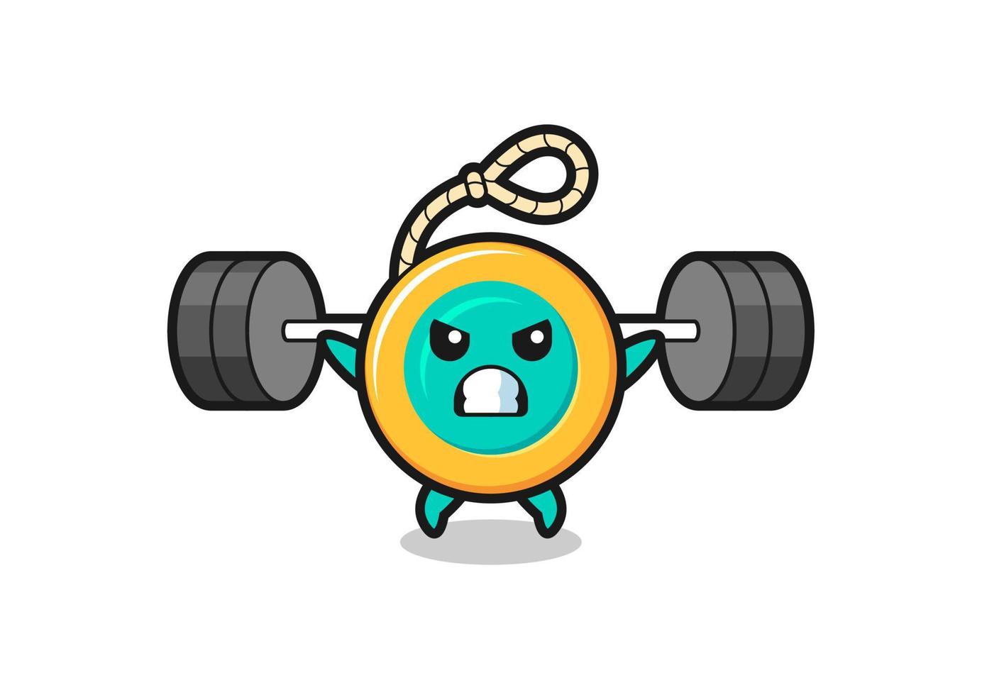 yoyo mascot cartoon with a barbell vector