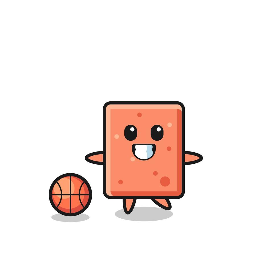 ilustración de dibujos animados de ladrillo está jugando baloncesto vector