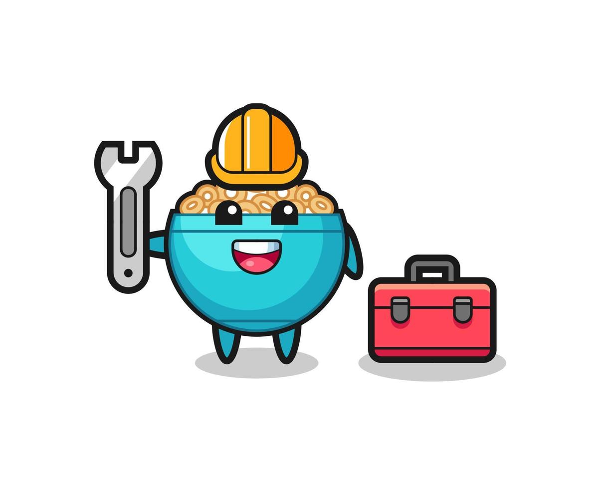 Mascot cartoon of cereal bowl as a mechanic vector