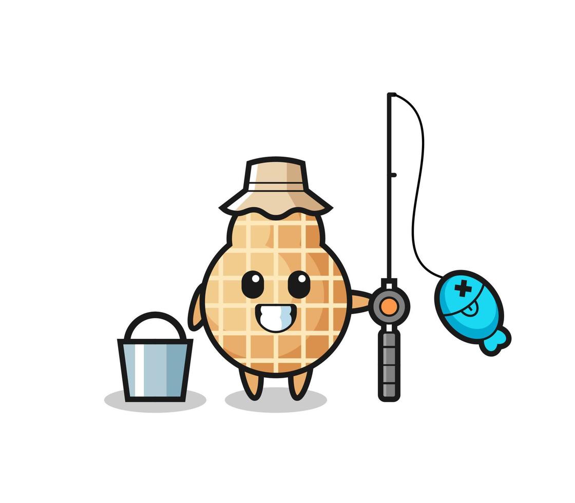 Mascot character of peanut as a fisherman vector