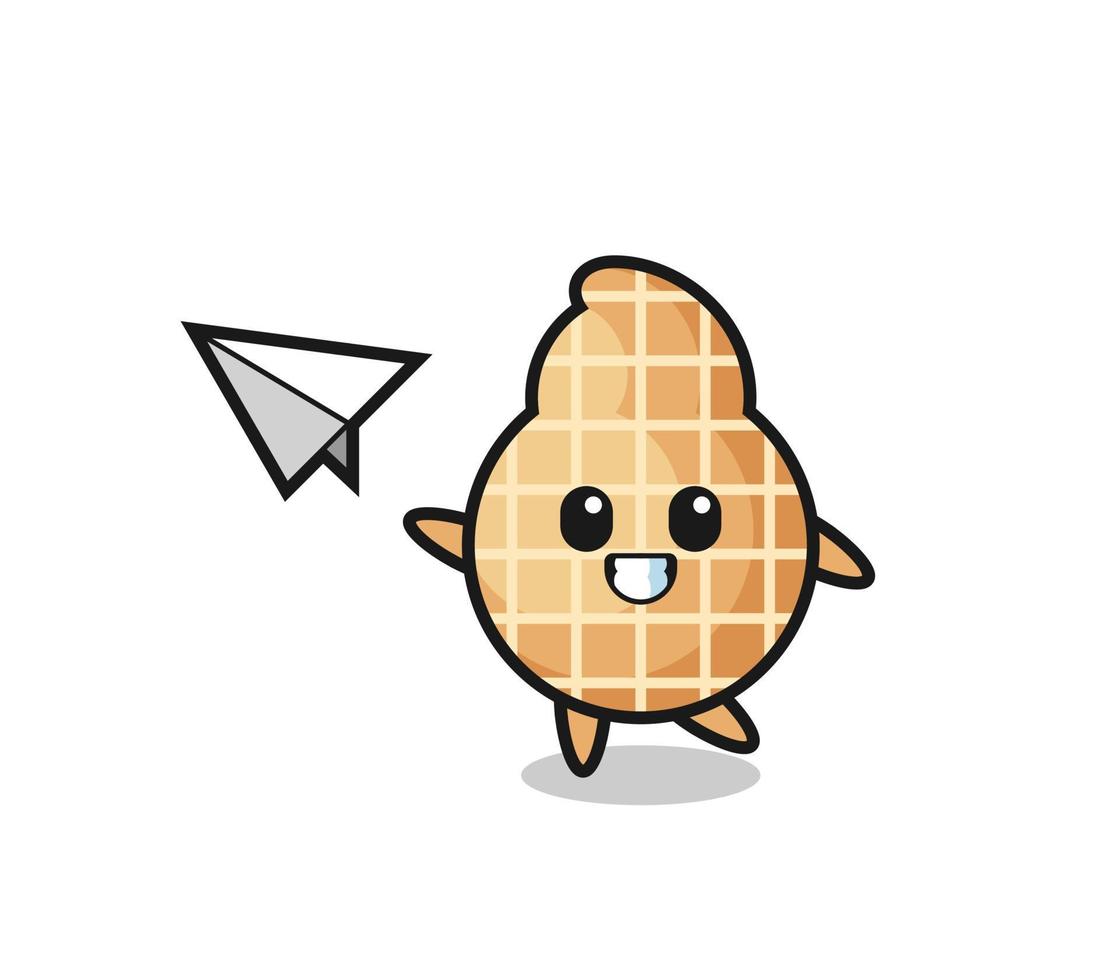 peanut cartoon character throwing paper airplane vector