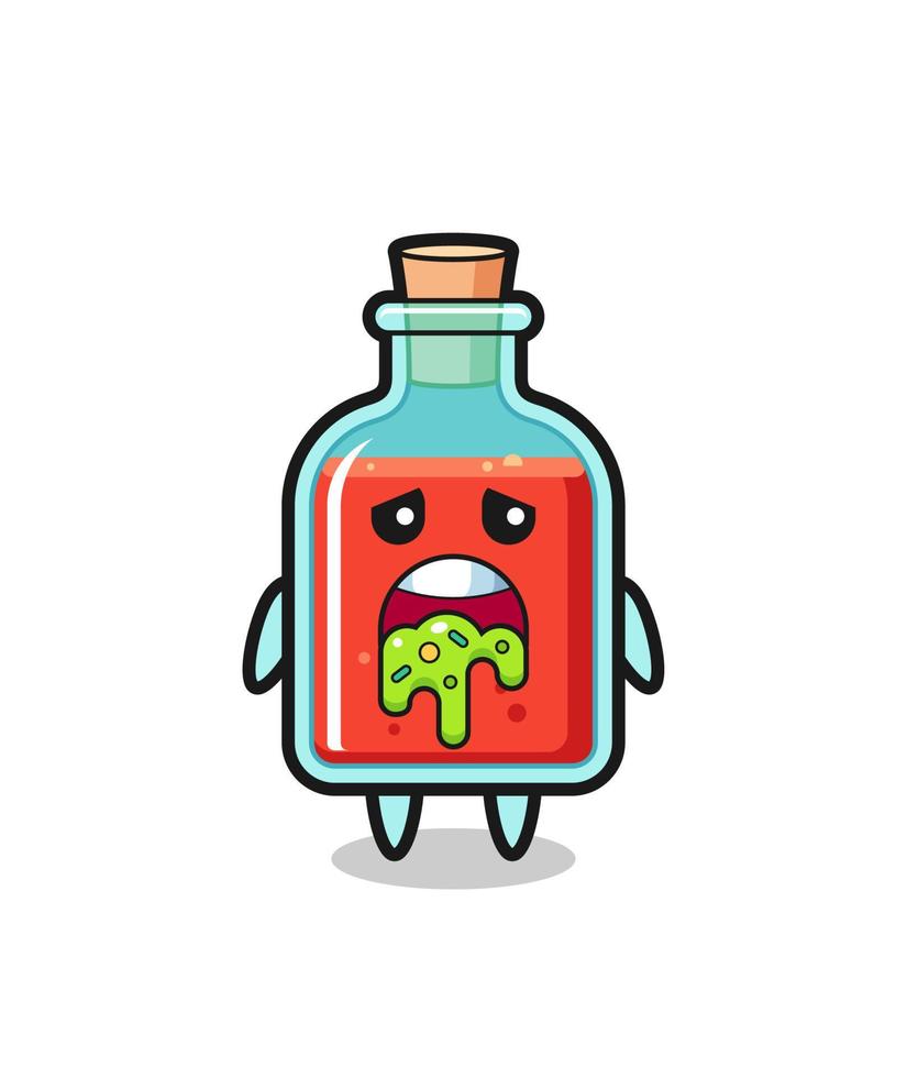 el lindo personaje cuadrado de la botella de veneno con vómito vector