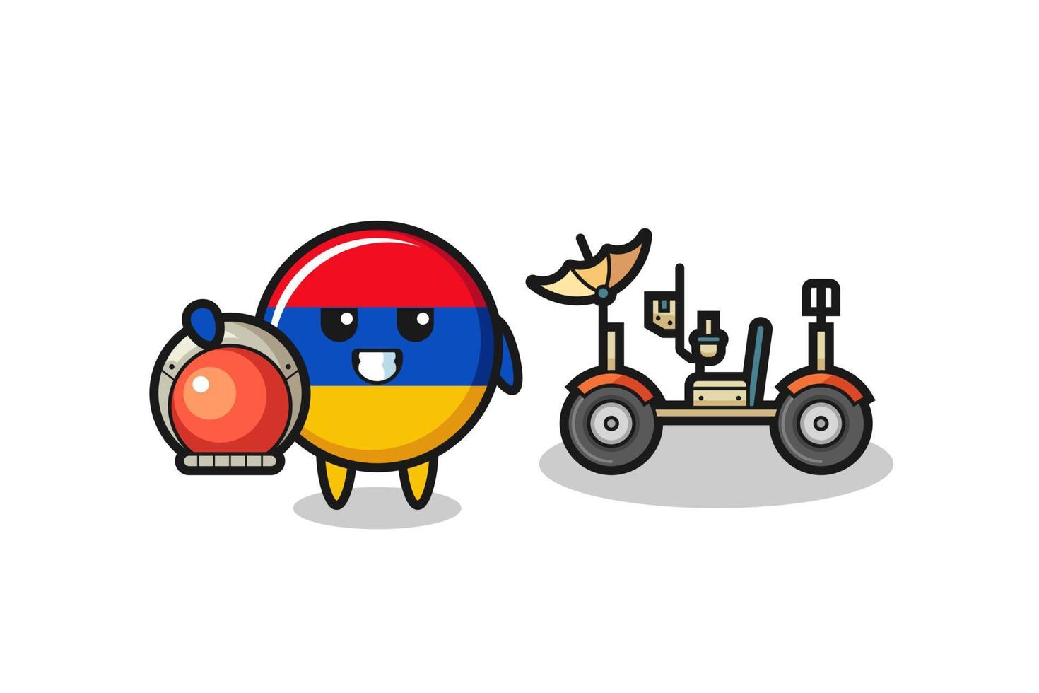 the cute armenia flag as astronaut with a lunar rover vector