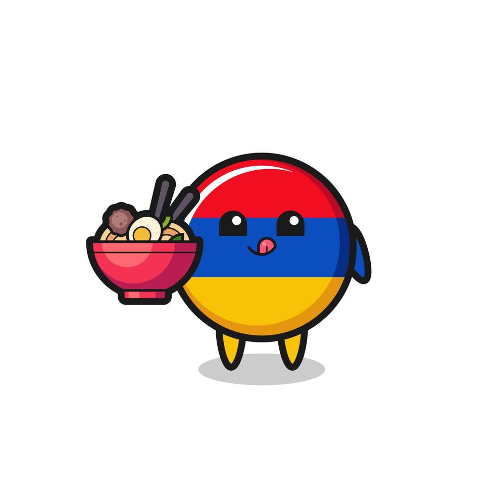 lindo personaje de la bandera de armenia comiendo fideos vector