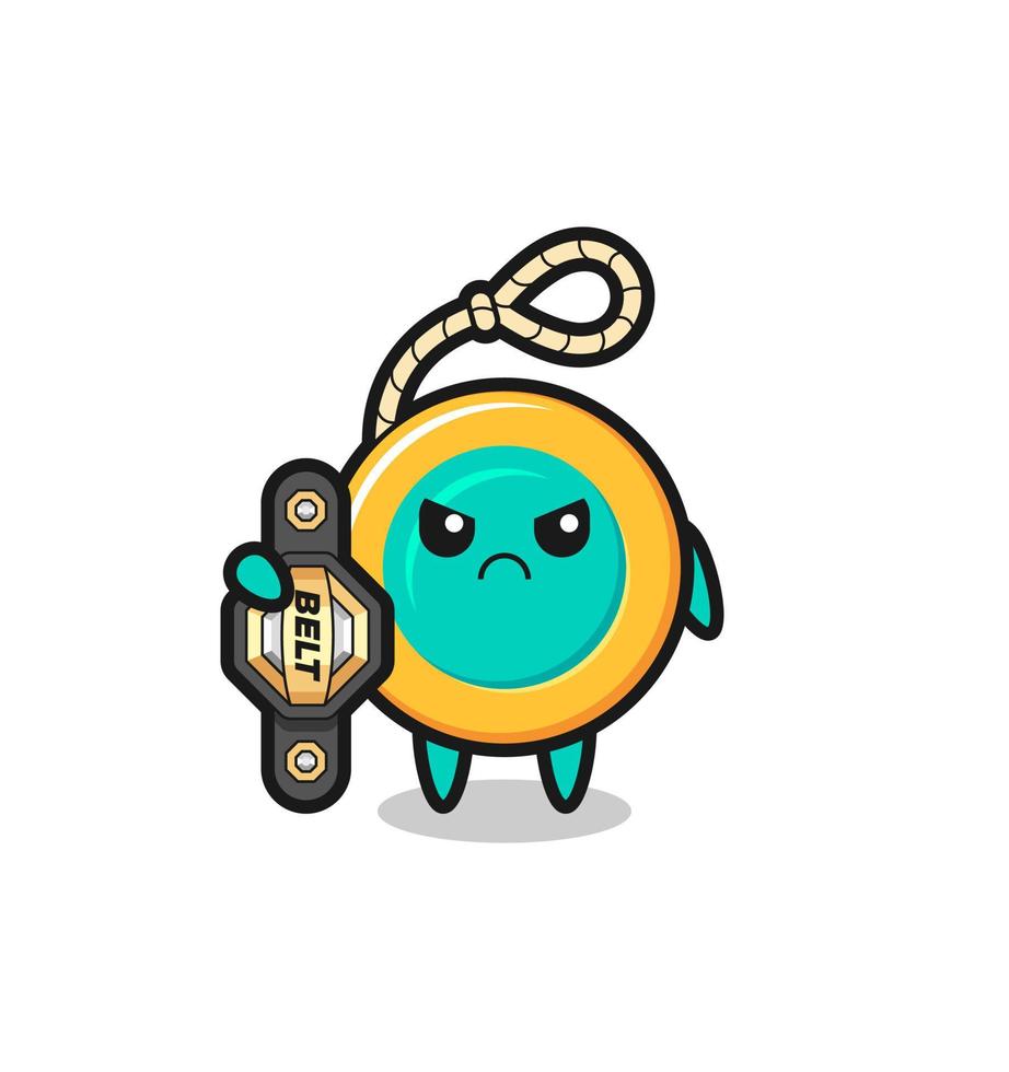 yoyo mascot character as a MMA fighter with the champion belt vector