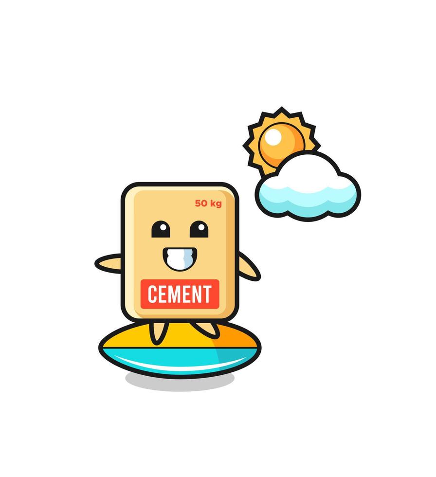 Illustration of cement sack cartoon do surfing on the beach vector