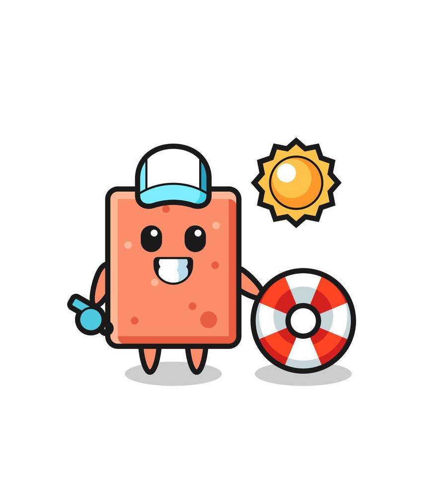 Cartoon mascot of brick as a beach guard vector