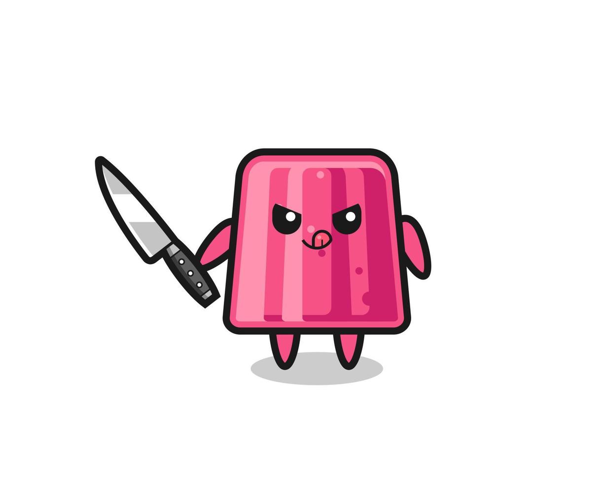 linda mascota de gelatina como psicópata sosteniendo un cuchillo vector