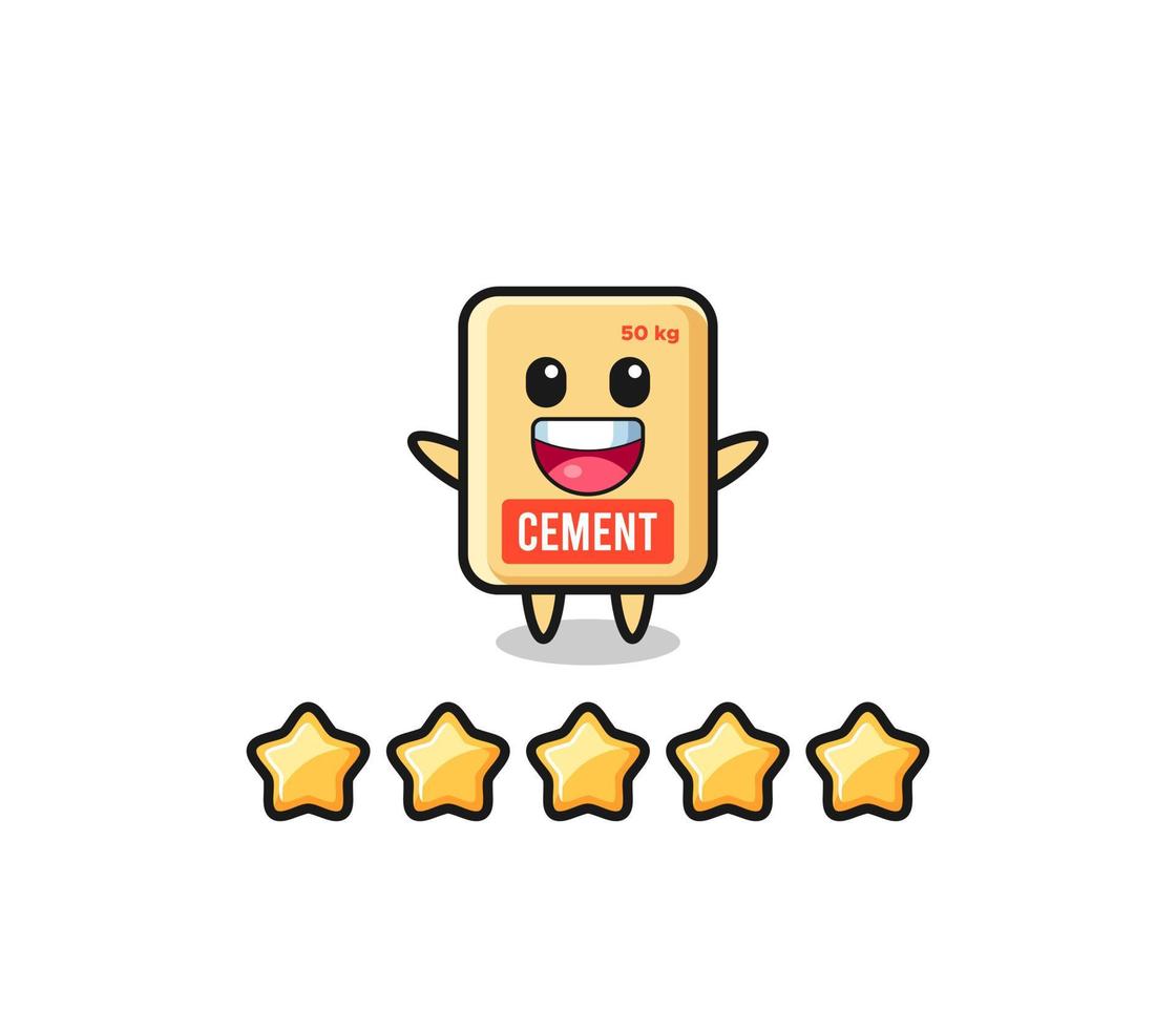 the illustration of customer best rating, cement sack cute character with 5 stars vector