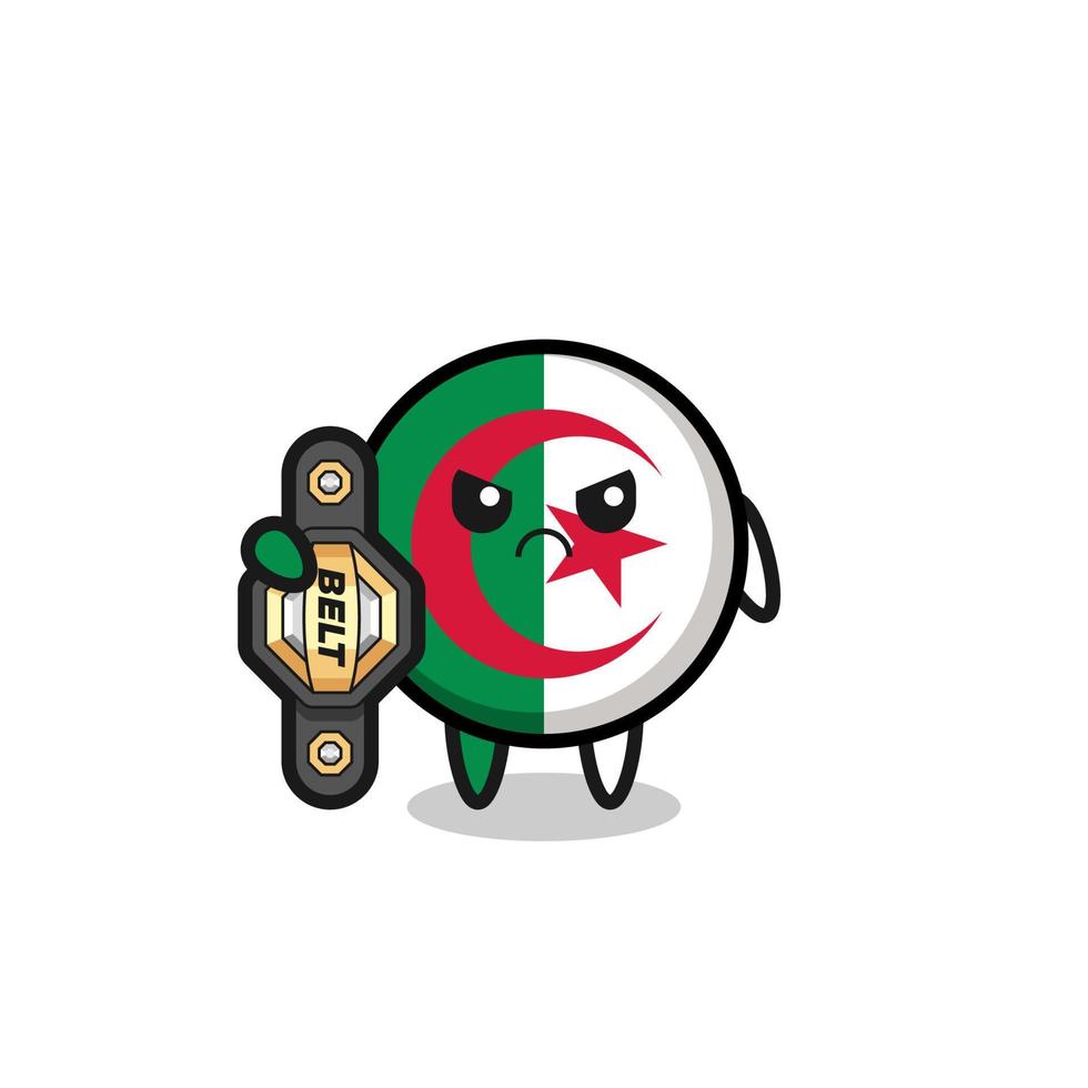 algeria flag mascot character as a MMA fighter with the champion belt vector