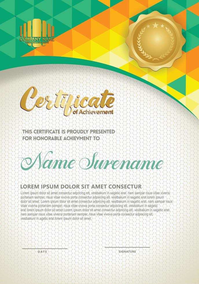 Vertical certificate template with triangle geometric polygonal background, vector