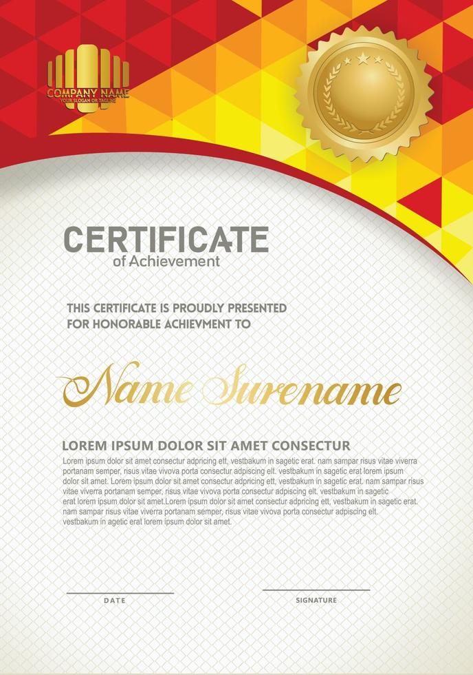 Vertical certificate template with triangle geometric polygonal background, vector