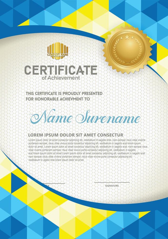 Vertical certificate template with triangle geometric polygonal background, vector