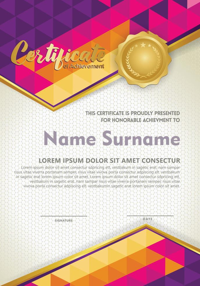 Vertical certificate template with triangle geometric polygonal background, vector