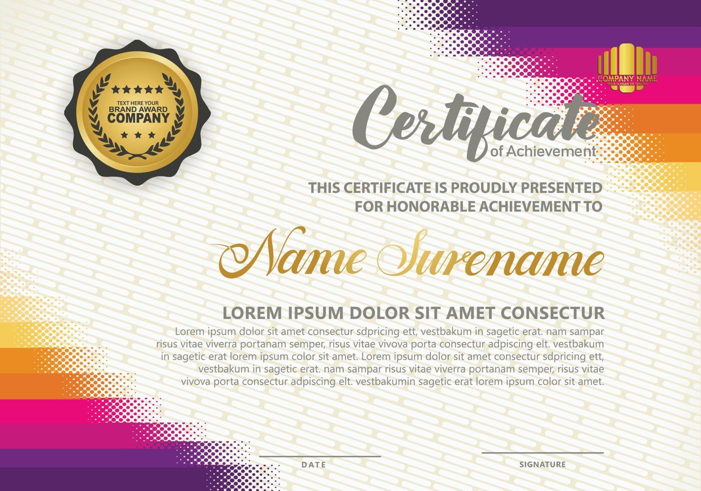 Diploma certificate template with halftone style and modern pattern background vector