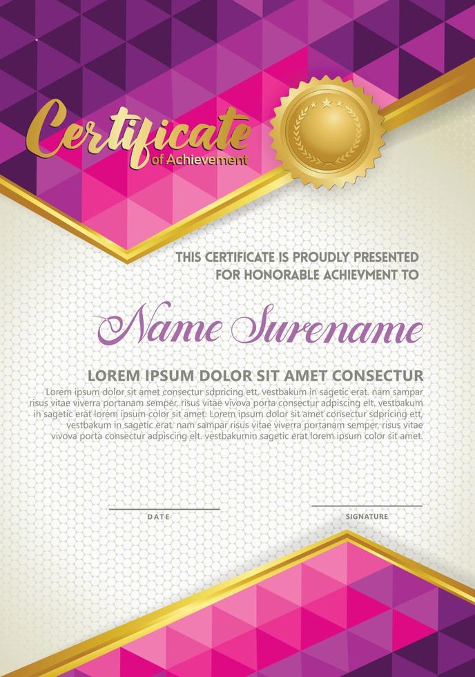 Vertical certificate template with triangle geometric polygonal background, vector