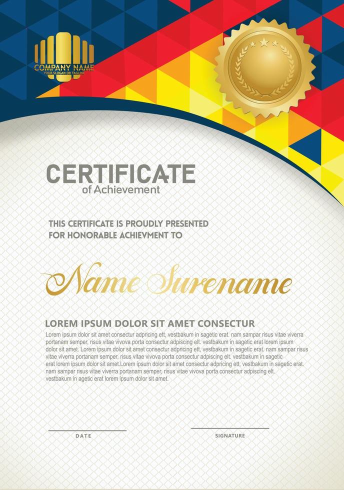 Vertical certificate template with triangle geometric polygonal background, vector