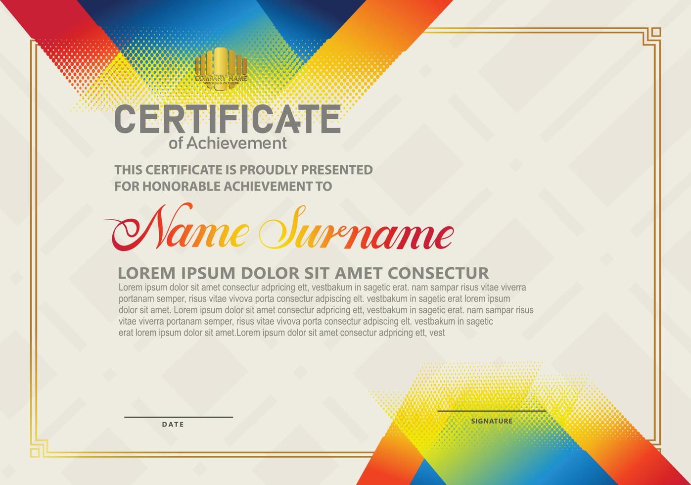 Modern certificate template with diagonal halftone ornament on background. vector illustration