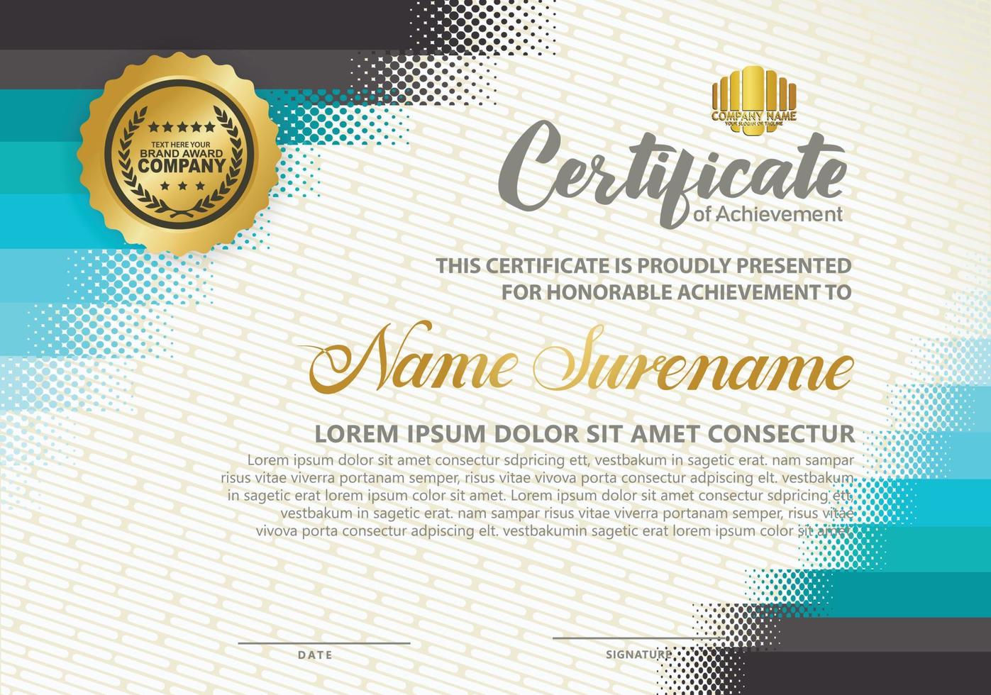 Diploma certificate template with halftone style and modern pattern background vector